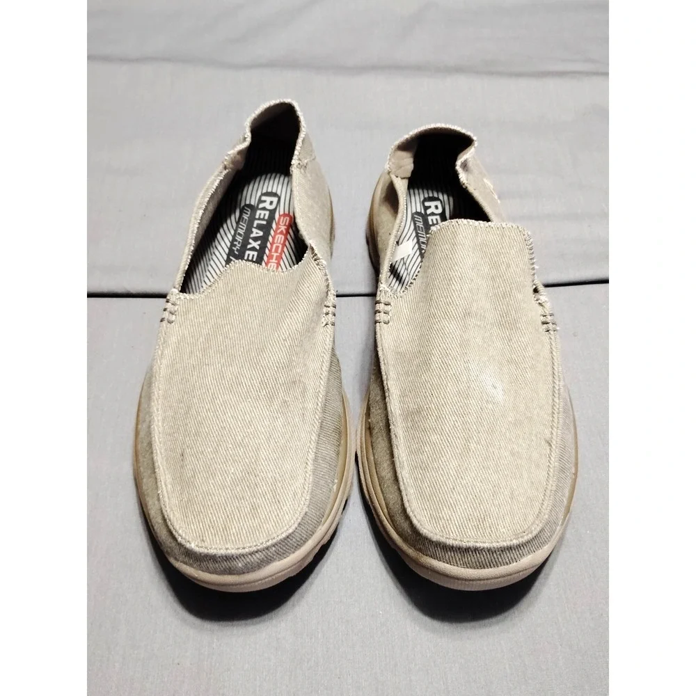 Skechers Relaxed Fit Shoe Men 9 Khaki Resort Walking Hands Free Boat Memory Foam